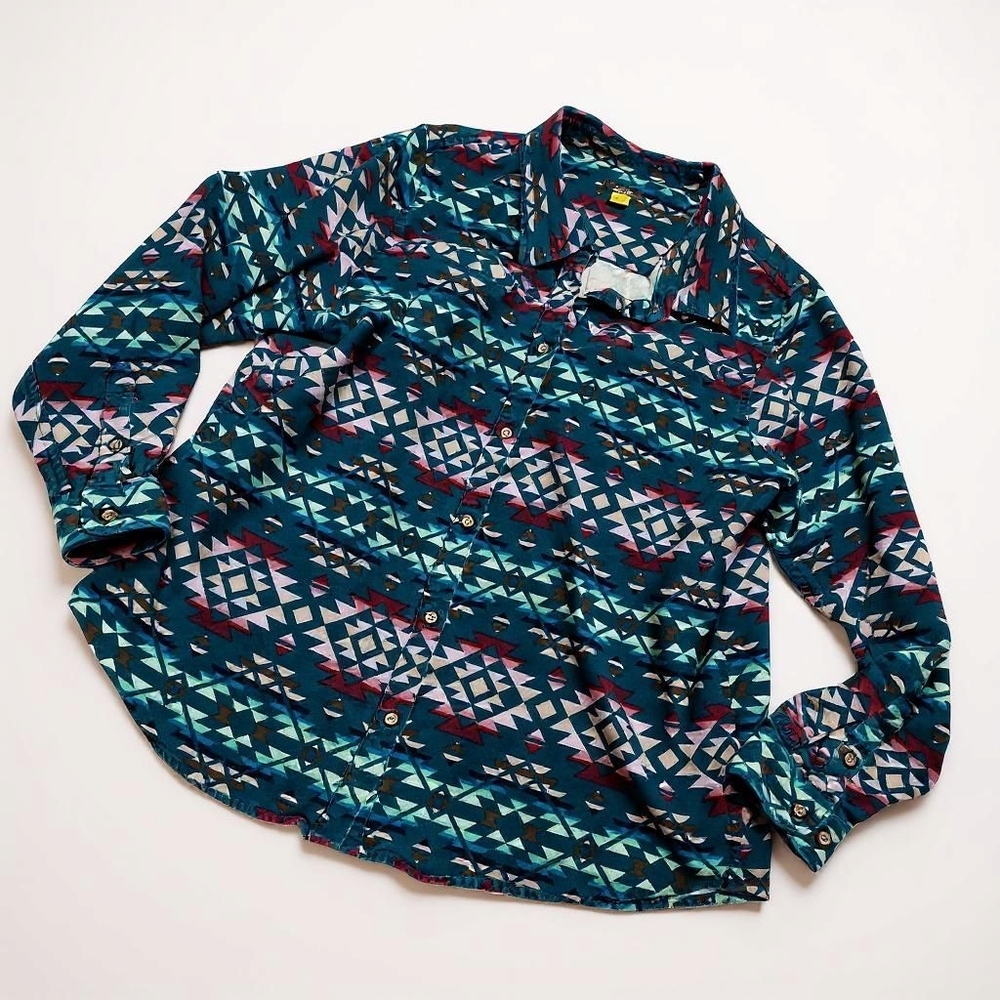 CABELA'S  | Multicolor Geometric Shirt Women's Green Southwestern Button Up | 2X